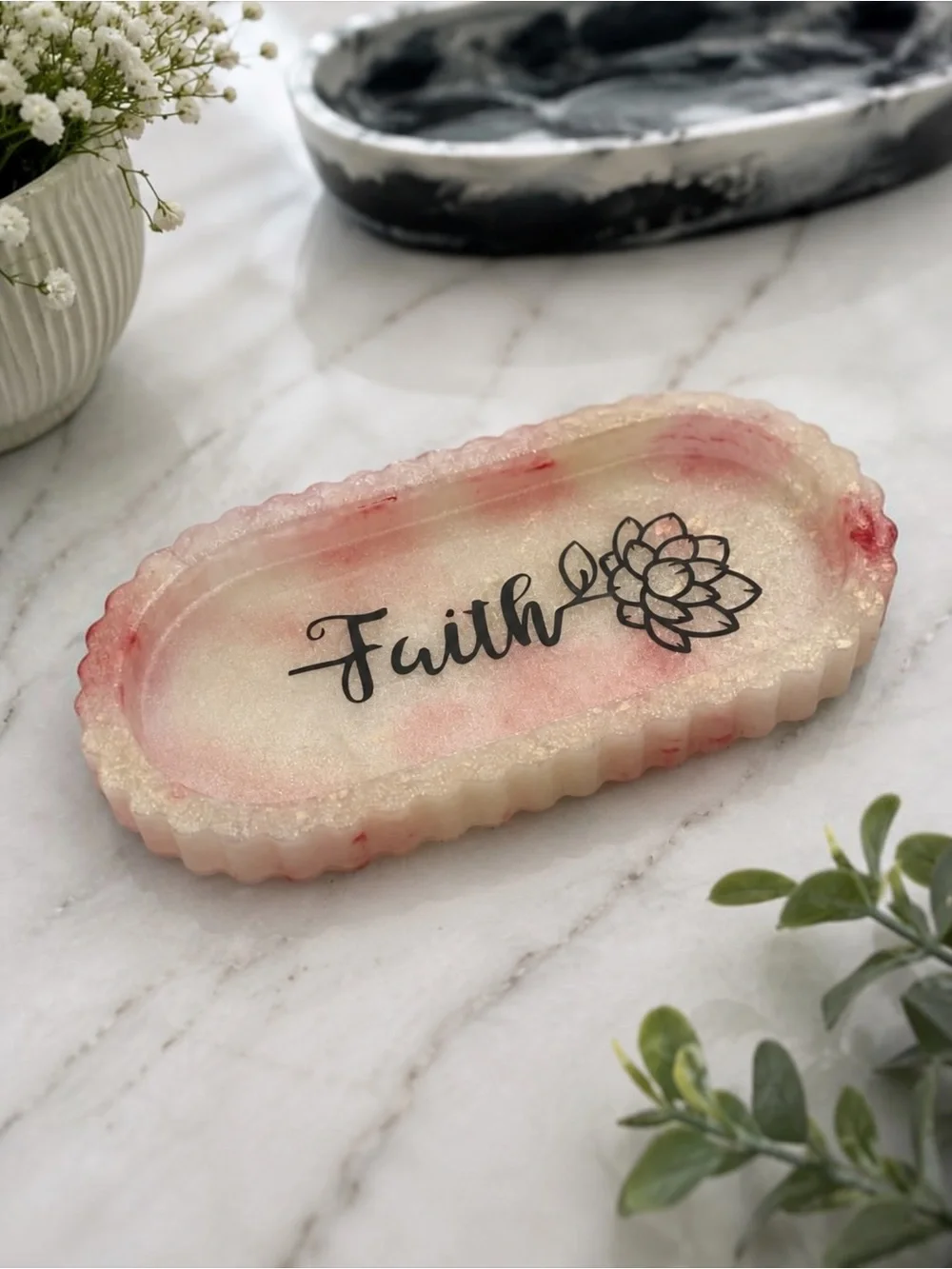 Faith Pink and Gold Resin Vanity Tray